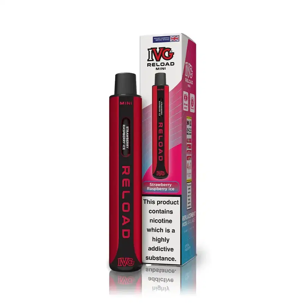 IVG Reload Mini 600 Vape Kit Box of 10 Strawberry Raspberry Ice