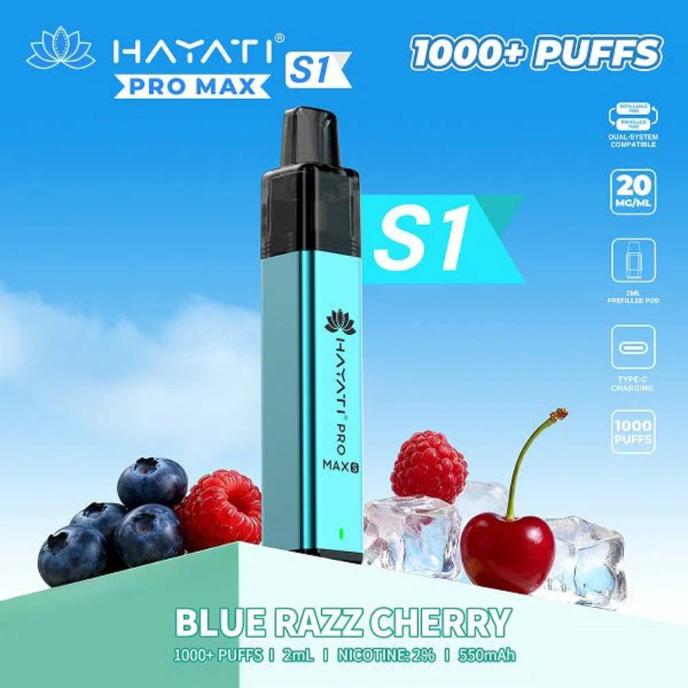 Hayati Pro Max S1 Vape Kit Box of 10 Blue Razz Cherry