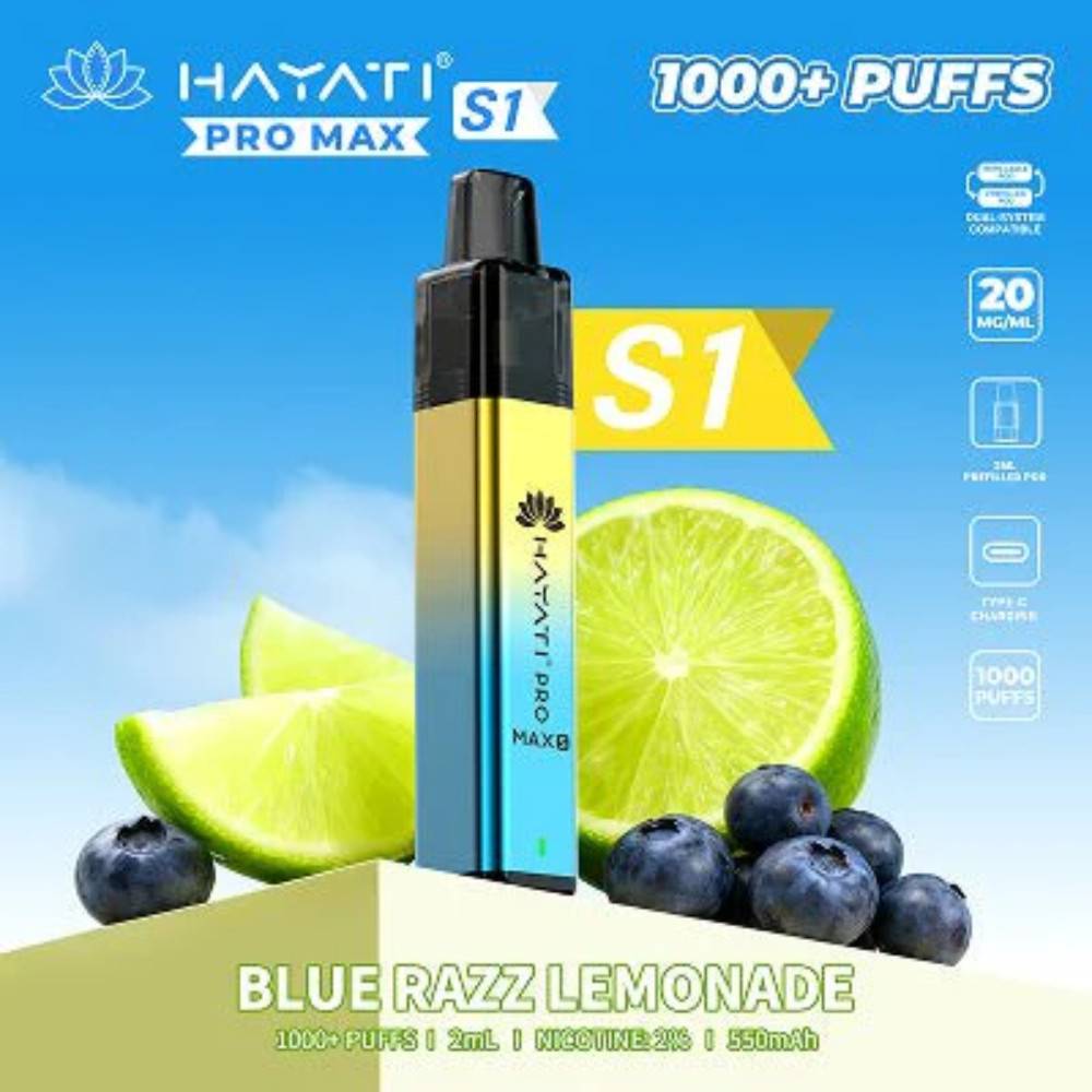 Hayati Pro Max S1 Vape Kit Box of 10 Blue Razz Lemonade