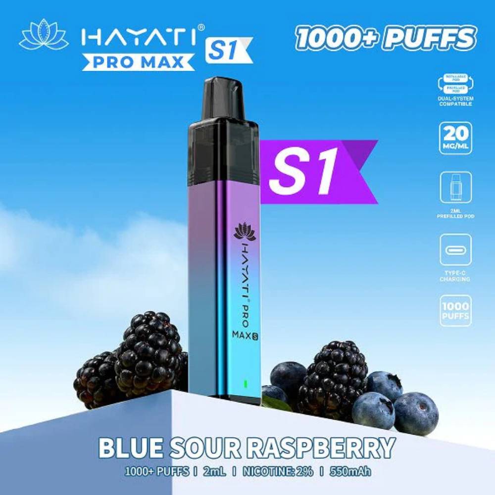Hayati Pro Max S1 Vape Kit Box of 10 Blue Sour Raspberry