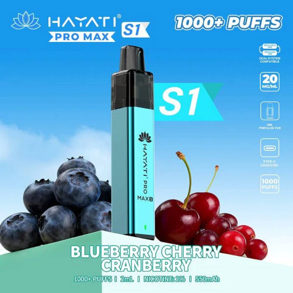 Hayati Pro Max S1 Vape Kit Box of 10 Blueberry Cherry Cranberry
