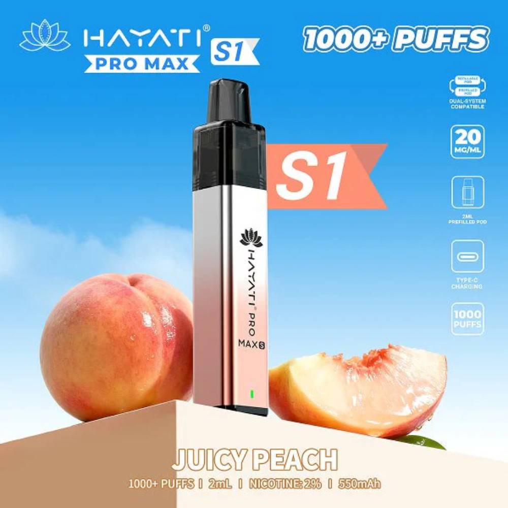 Hayati Pro Max S1 Vape Kit Box of 10 Juicy Peach