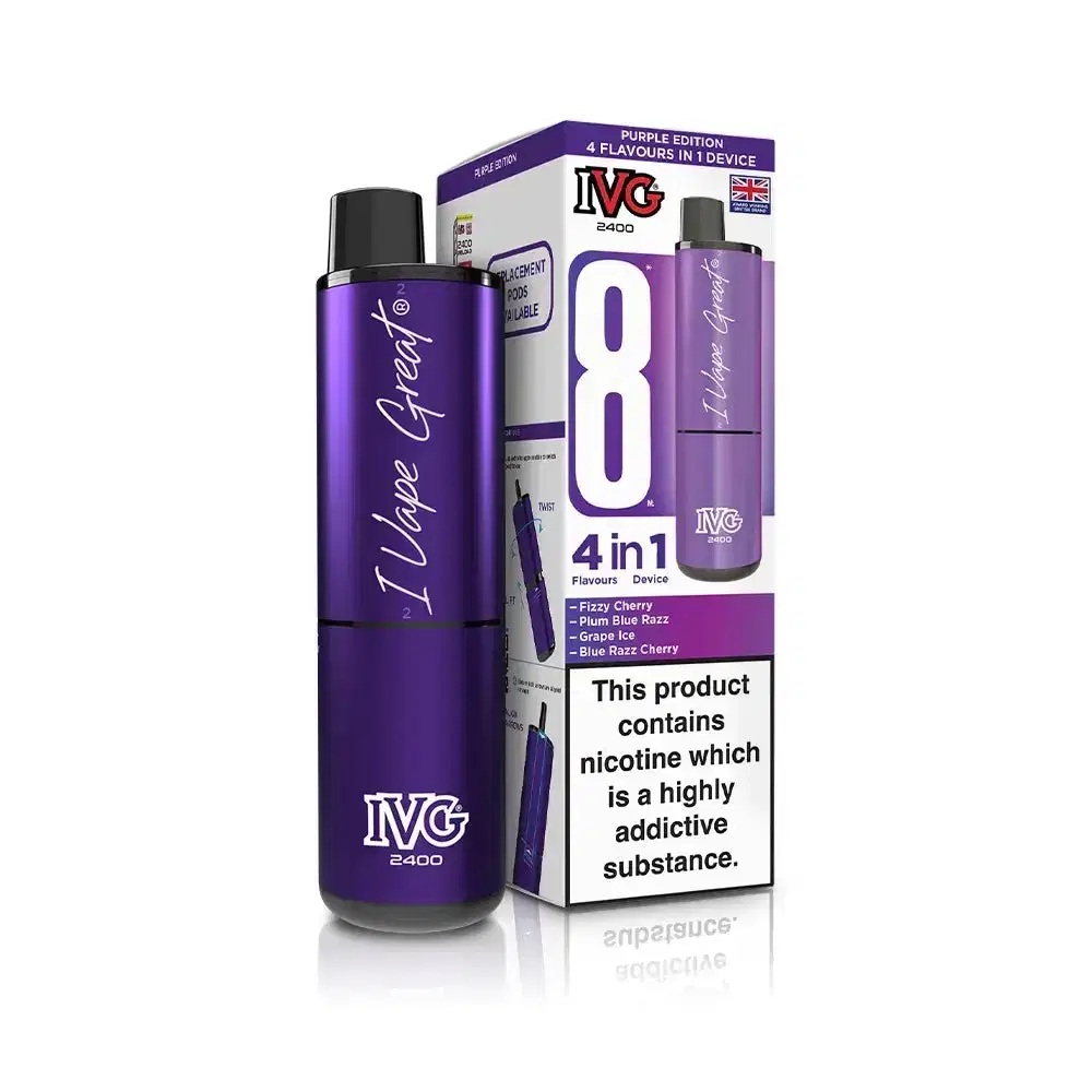 IVG 2400 Prefilled Pod Vape Kit Box of 5 Purple Edition