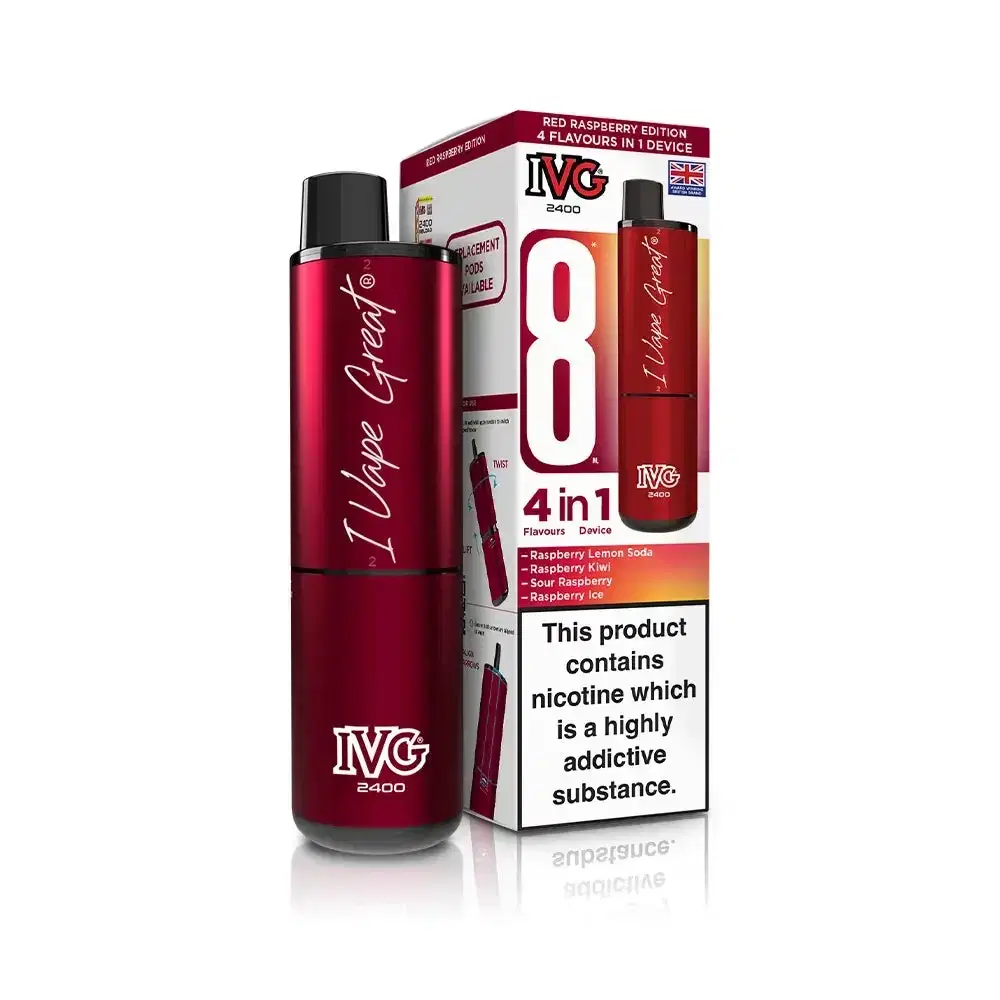 IVG 2400 Prefilled Pod Vape Kit Box of 5 Red Raspberry Edition