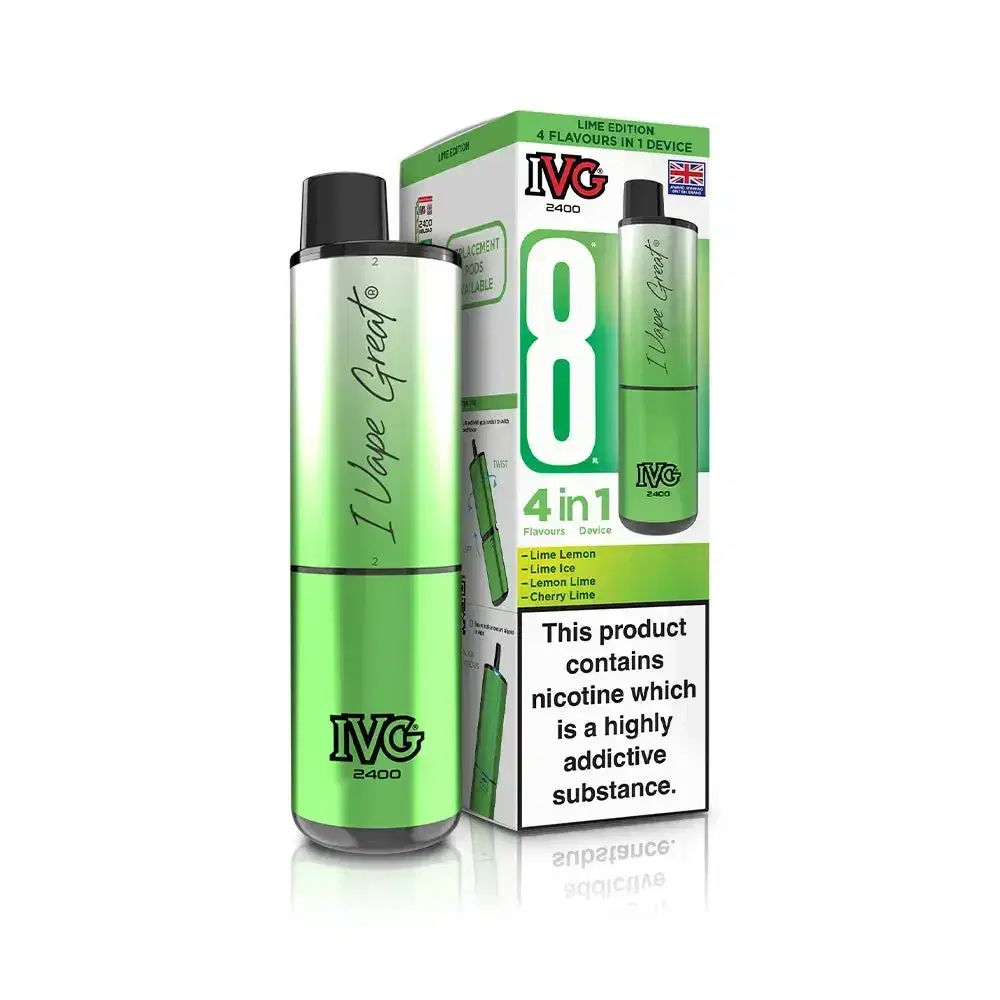 IVG 2400 Prefilled Pod Vape Kit Box of 5 Lime Edition