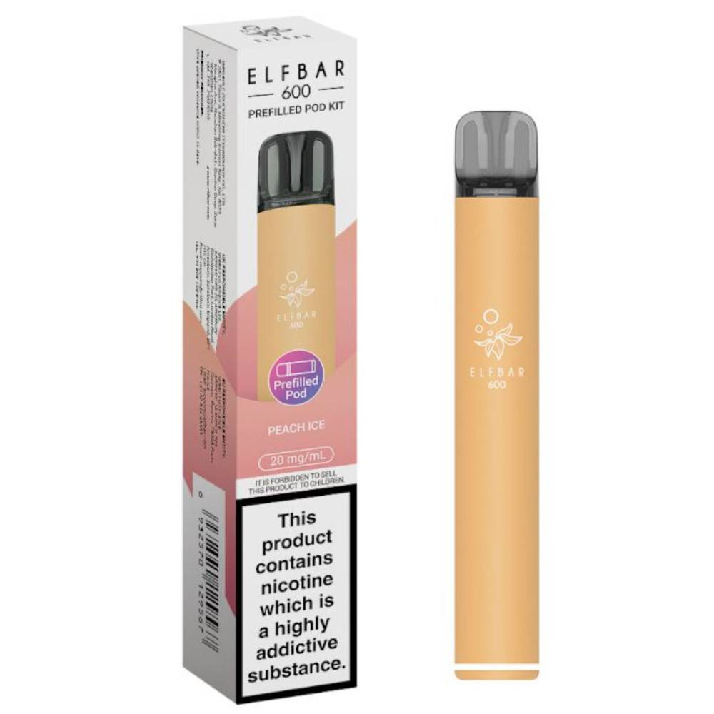 Elf Bar 600 Prefilled Pod Kit Box of 10 Peach Ice