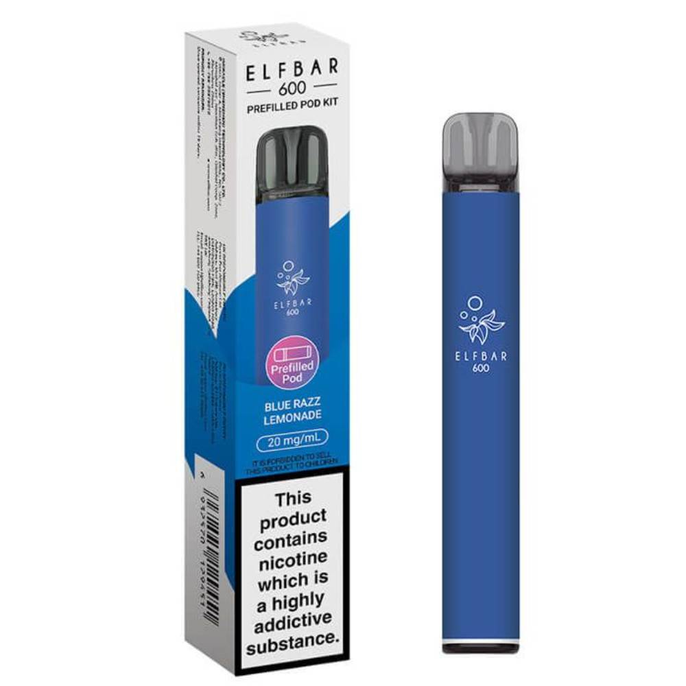 Elf Bar 600 Prefilled Pod Kit Box of 10 Blue Razz Lemonade