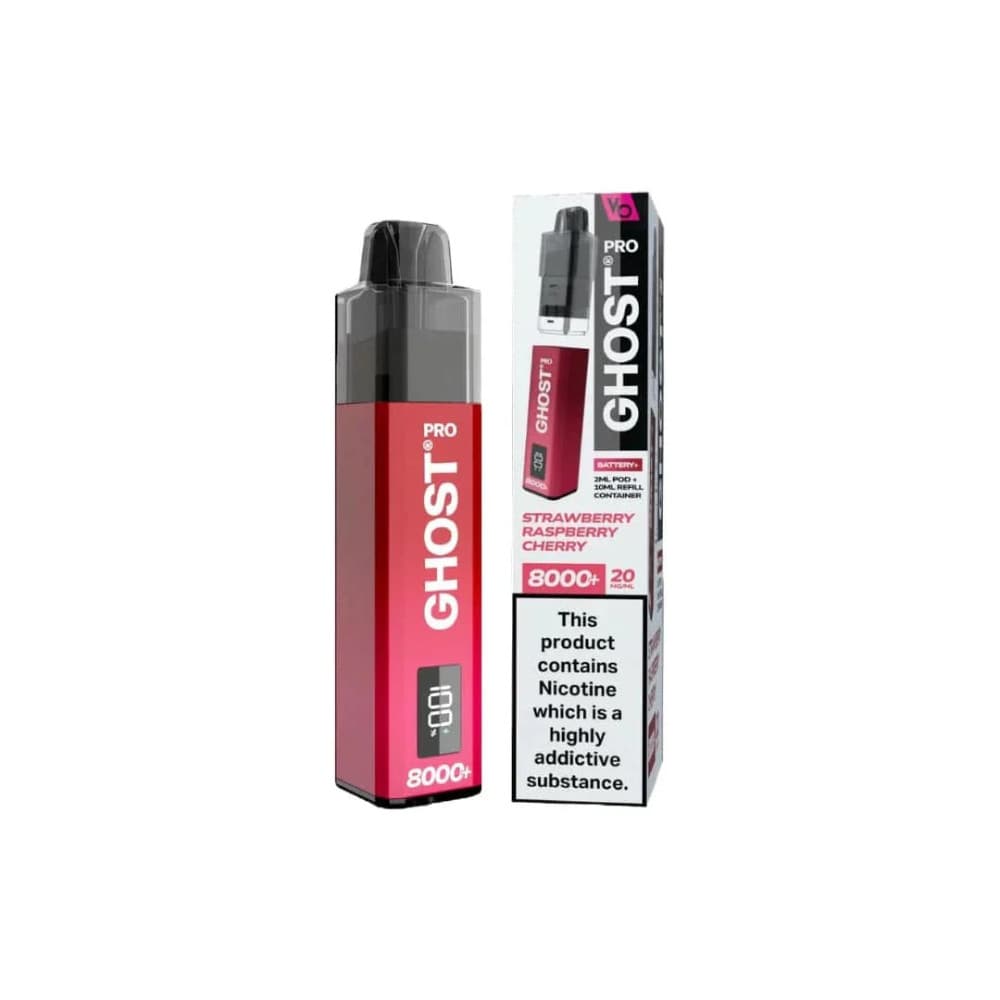  Strawberry Raspberry Cherry Ghost Pro 8000 Prefilled Vape Kit Box of 5
