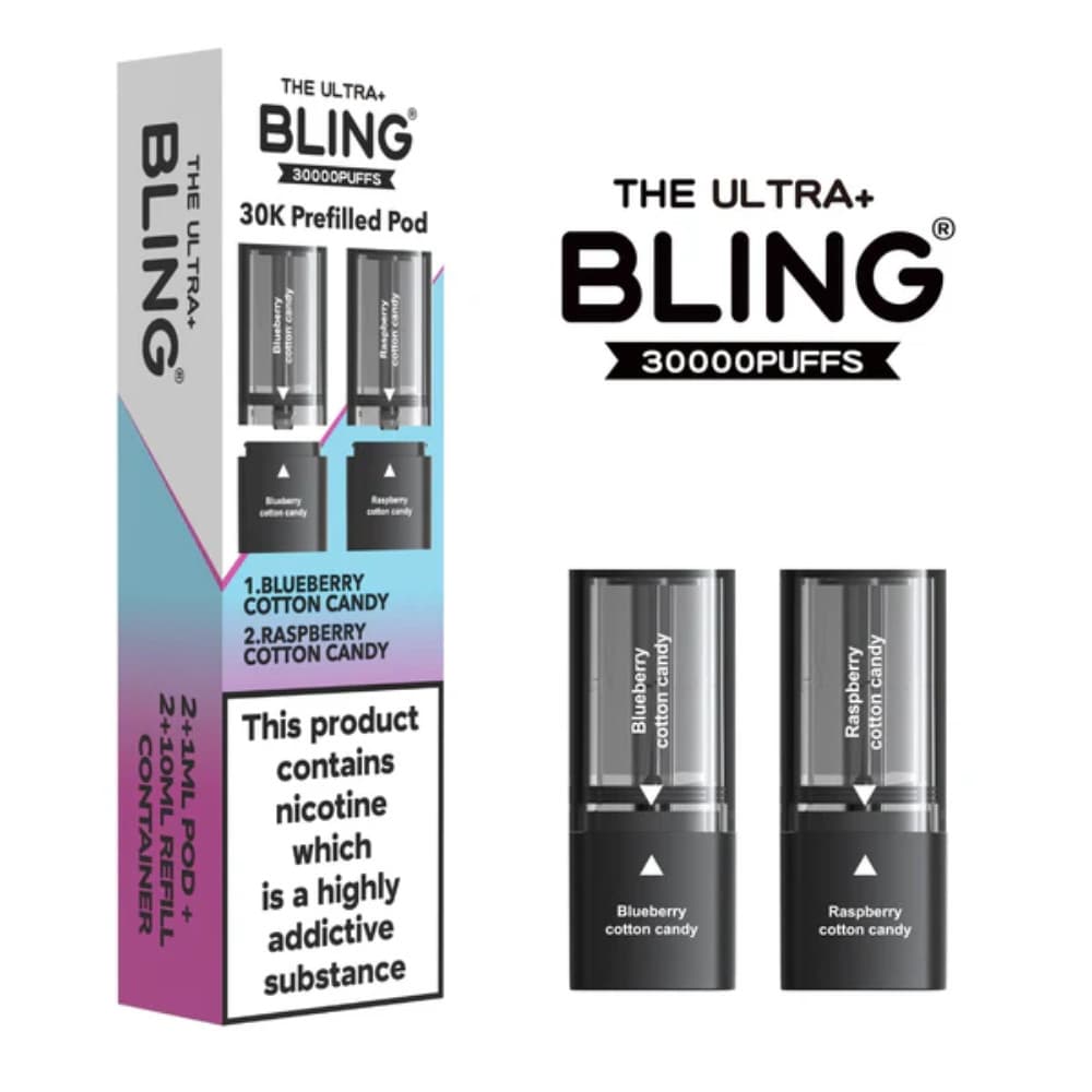  Blueberry Cotton Candy/Raspberry Cotton Candy The Crystal Bling Ultra Plus 30k Pods Pack of 5
