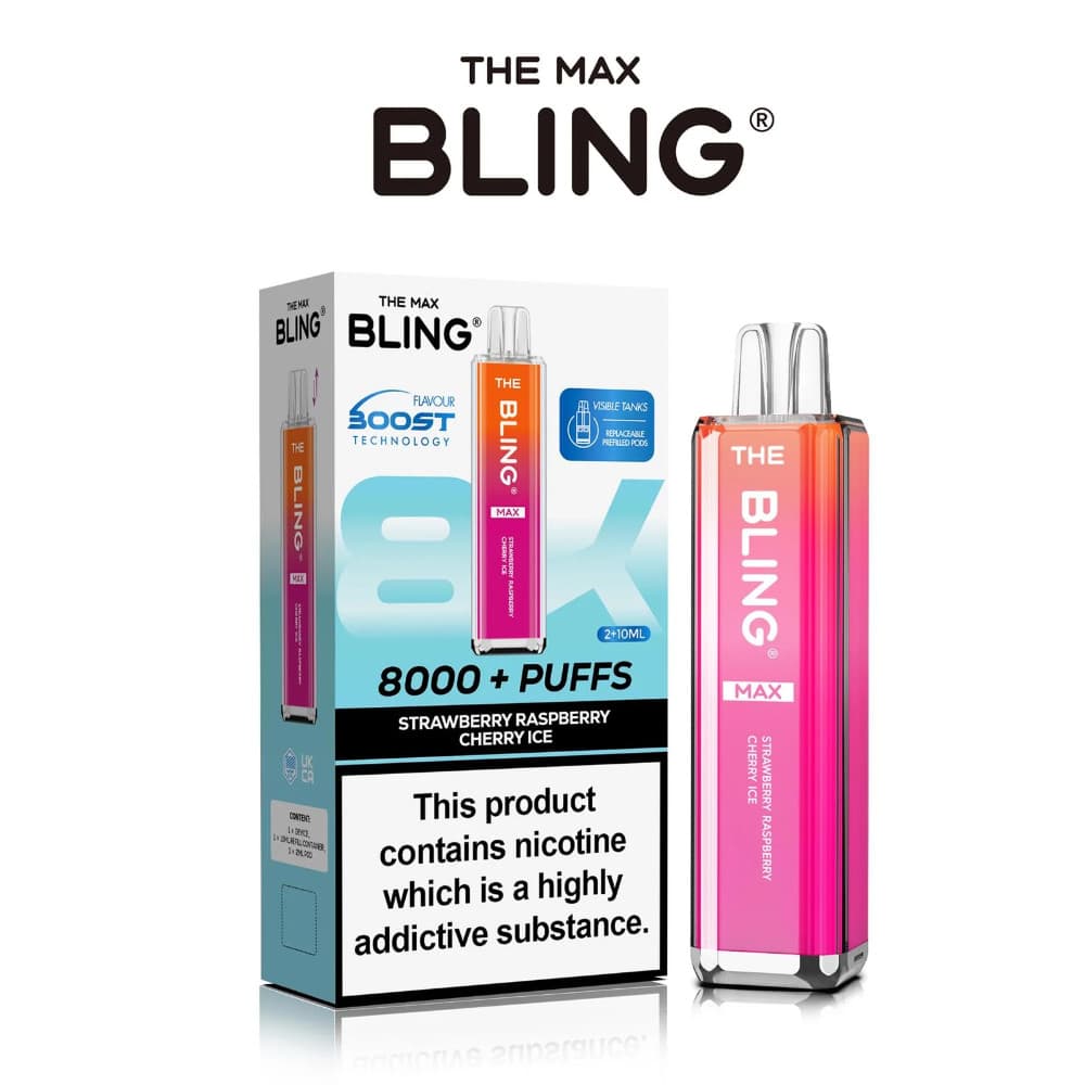 Strawberry Raspberry Cherry Ice The Crystal Bling Pro Max 10k Vape Kit Box of 5