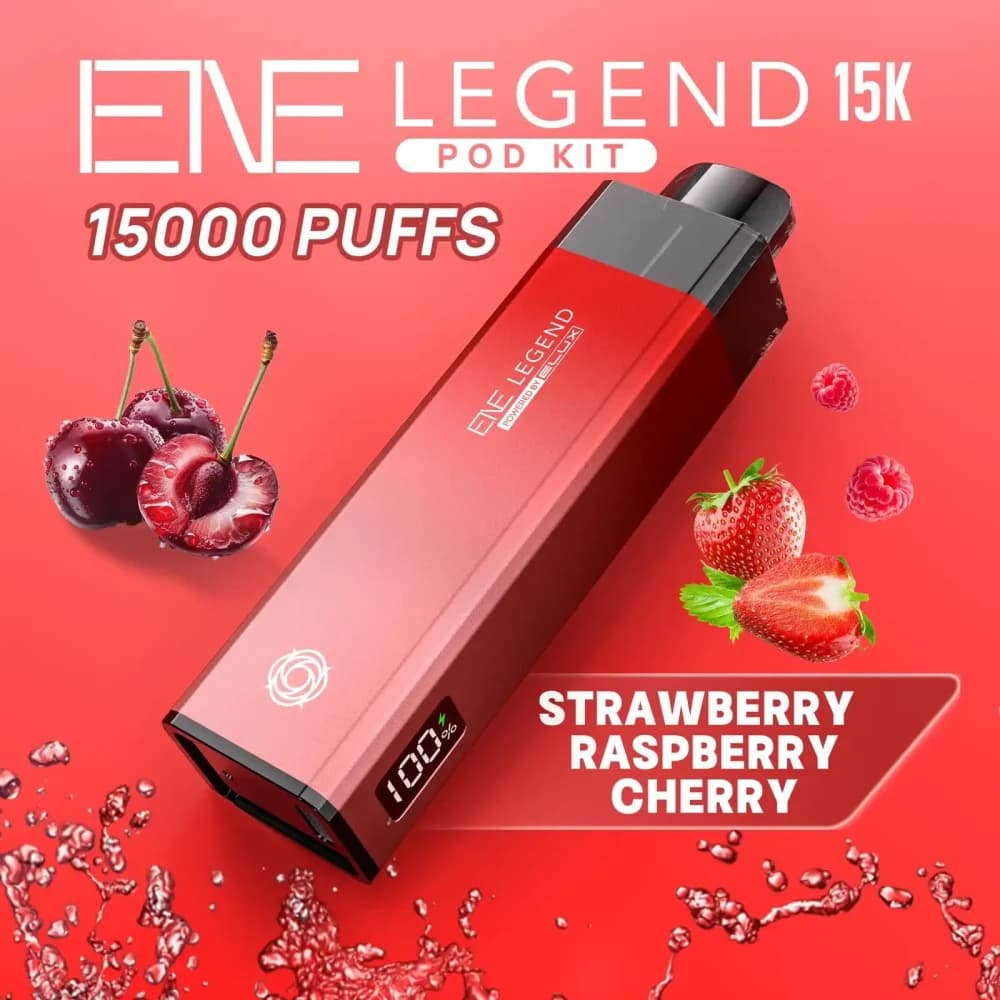  Strawberry Raspberry Cherry Ice Elux Ene Legend 15k Vape Kit Box of 5