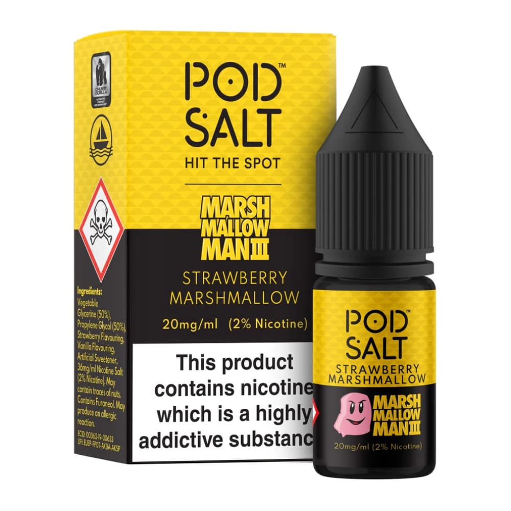  Marshmellow Man 3 - Strawberry Marshmellow / 20mg Pod Salt Fusions Nic Salts e liquids 10ml Box of 5