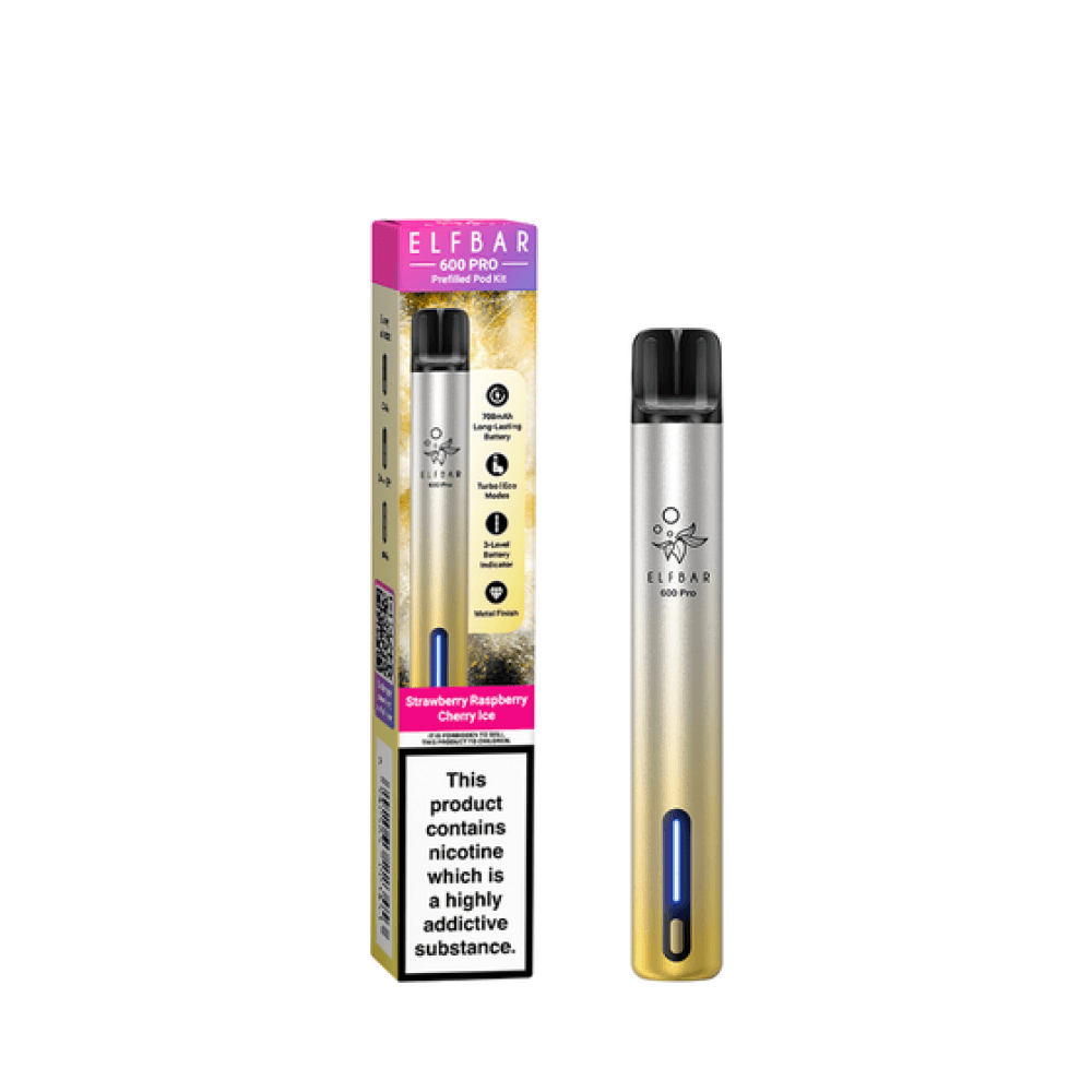 Elf Bar 600 Pro Vape Pod Kit Box of 10 Strawberry Raspberry Cherry Ice