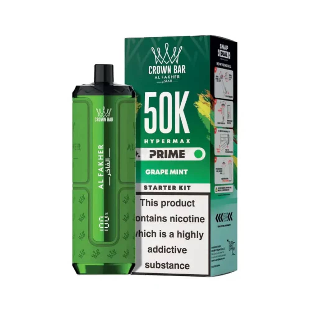 Al Fakher 50k Hypermax Prime Vape Kit Box of 5 Grape Mint