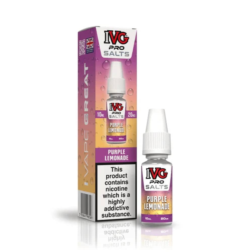 IVG Pro Salts Nic Salt 10ml E-Liquid Box of 10 Purple Lemonade 10mg